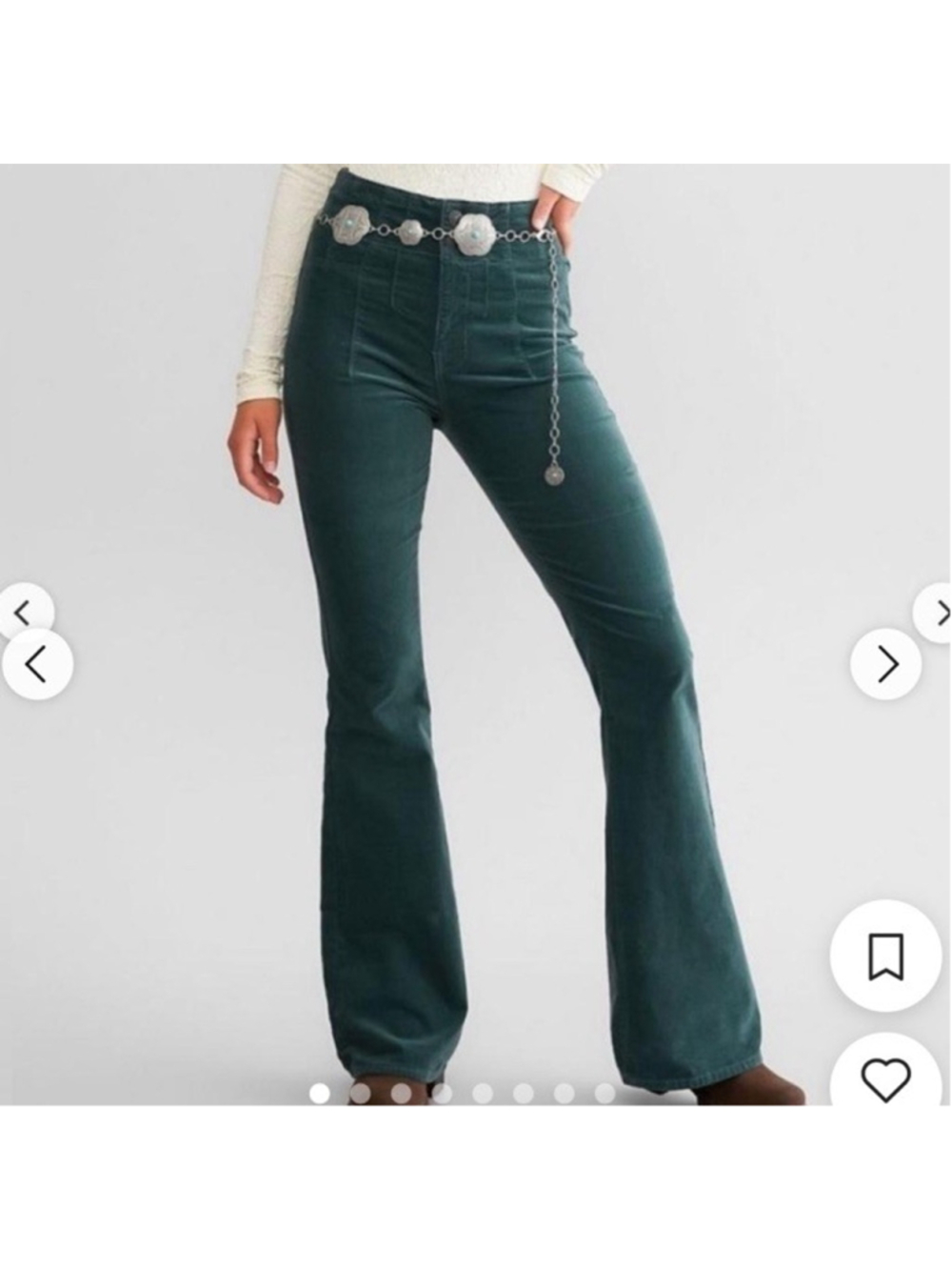 We The Free Jayde Cord Flare Pants 24 Fir Green High Rise Corduroy 70s